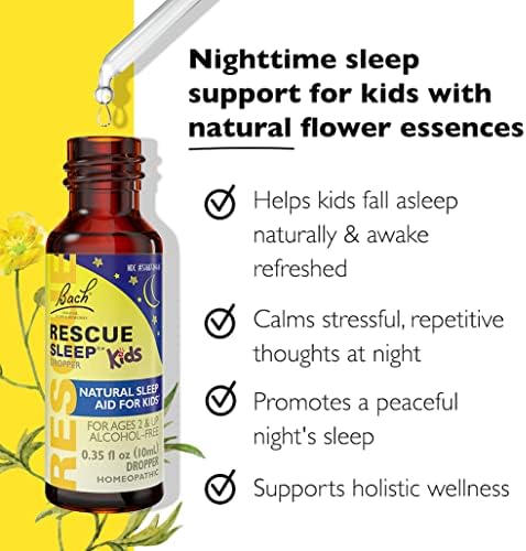 Bach Rescue Sleep Tropper טפטפת 10 מל, שינה טבעית וסיוע בהקלה על מתח, מהות פרחים הומיאופתית, נטולת מלטונין,
