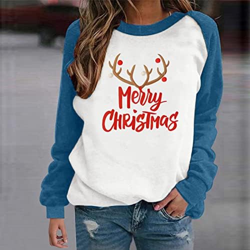קפוצ'ונים של איילים חמודים של נשים חמודות שרוול ארוך חג המולד פתית שלג סווטשירט קל משקל סוודר סוודר רופף