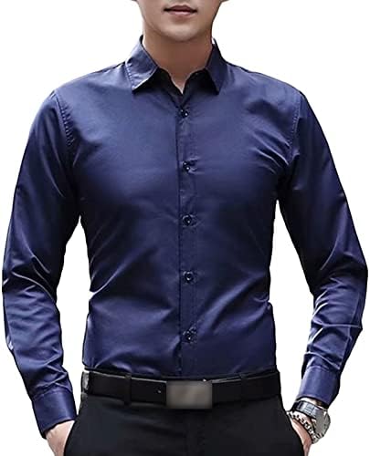 גברים של קל משקל מזדמן קלאסי שמלת חולצה רגיל להתאים כפתור למטה חולצות מוצק קמטים משלוח ארוך שרוול חולצות