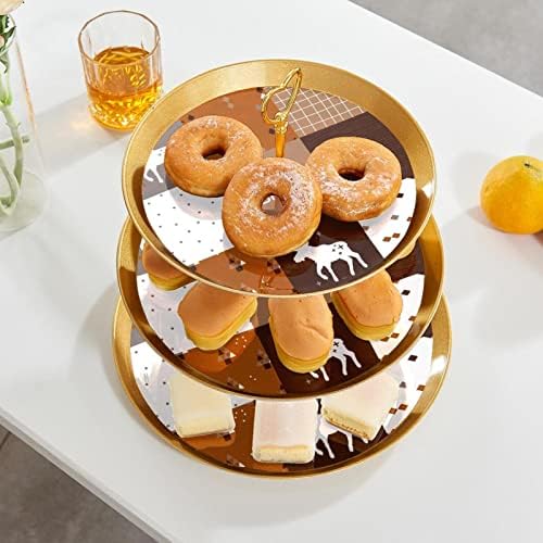 עוגת עומד סט של 3, סקנדינבי צבי ודפוס עוגת הכן תצוגת שולחן קינוח דוכן הקאפקייקס לחתונה תינוק מקלחת חגיגה