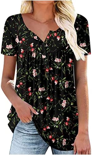 קיץ חולצות לנשים 2023 קצר שרוול חולצות הנלי להסתיר בטן טוניקת מתגנדר מקרית חולצות עבור חותלות פרחוני טי