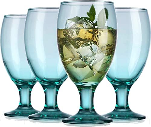 הסט של גלבר של 4 כוסות כחולות תה קר-כוסות שתייה מזכוכית כחולה 20 אונקיות-כוסות זכוכית לכל מטרה - חומרים איכותיים עמידים ואמינים-עיצוב