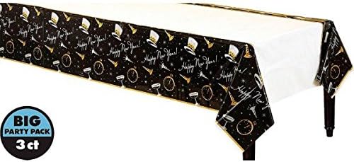 כיסויי שנה טובה של עניבת עניבה שחורה עטיפות שולחן פלסטיק, 54 x 84, 3 סמק.