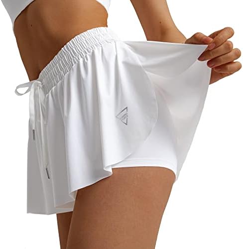 Waysoft 2 ב 1 מכנסי ריצה זורמים לנשים עם מותניים גבוהות מכנסיים יוגה קצרים כושר כושר אימון אתלטי חצאית סטרץ '