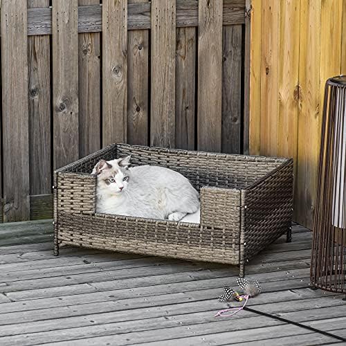 מיטת חיות מחמד של פאווט ראטן מורמת ספה של כלב נצרים לכלבלב וחתול מקורה ובחוץ עם כרית רכה רכה אפור