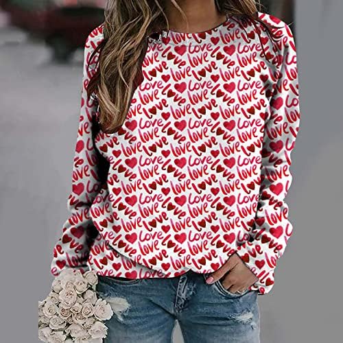 חולצות ליום האהבה של LMSXCT לנשים אהבה צבעונית סווטשירט מודפס