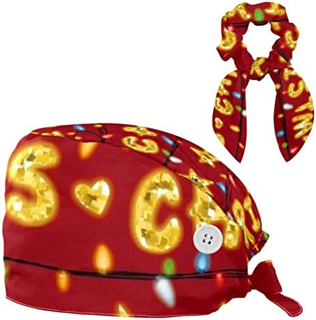 VIOQXI כובע עבודה מתכוונן עם Scrunchies Bowknot עבור מחזיק קוקו סנטה עץ חג המולד יוניסקס קישור לאחור כובע גולגולת