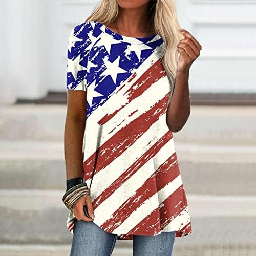 חולצה חולצה לנשים קיץ סתיו 2023 קצר שרוול צוות צוואר כותנה אמריקאי דגל כוכב גרפי חולצה