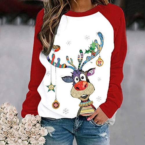 חולצות חג שמח לנשים שרוול ארוך סווטשירטים חג המולד גרפיקה טוניקה צמרות לחותלות חולצות צוואר צוות מזדמן