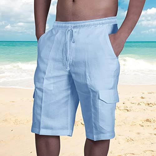 גברים של פשתן מכנסיים מקרית קיץ חוף מכנסיים קצרים עם אלסטי מותניים שרוך כל יום נוחות כיסים קצר מכנסיים