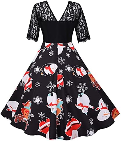 שמלה רשמית לחג המולד של נשים שנות ה-50 שנות ה-60 שמלות נדנדה וינטג ' רוקבילי שמלת מסיבת קוקטייל שרוול עם צווארון
