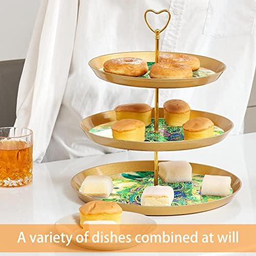 עמדת עוגות סט 3 דוכני קאפקייקס שכבה פלטת מאפה לשימוש חוזר לקישוטים למסיבות תה ליום הולדת, פייזלי טווס של בעלי