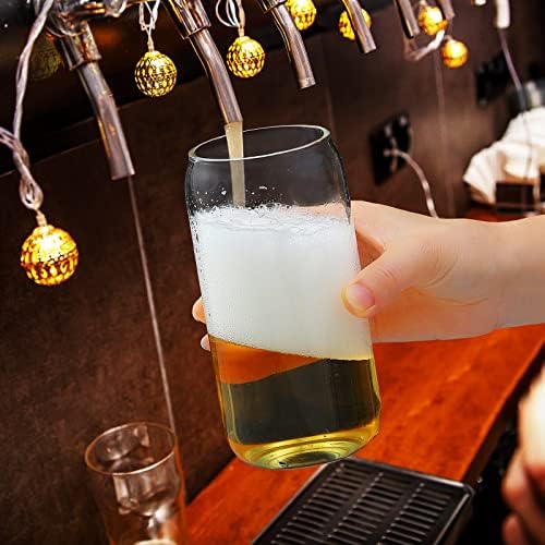 כוסות שתייה של דבאק, 6 יחידות בירה יכולה זכוכית עם מכסים וקש כוס קפה קר כוסות זכוכית סט כולל 2 מברשות ניקוי 16