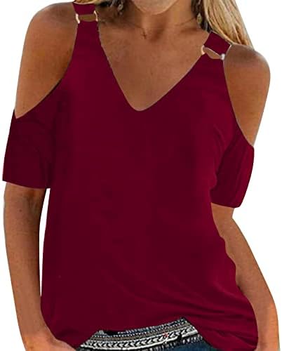 נשים דחיסת חולצות נשים מקרית חולצה קיץ כבוי כתף למעלה צוואר חולצה מוצק נשים קצר שרוול חולצה