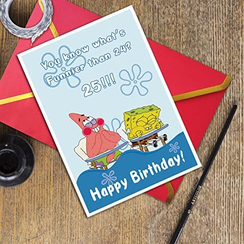 כרטיס יום הולדת 25 מצחיק לחבר, מתנות יום הולדת 25 לנשים, כרטיס מם חמוד של בובספוג פטריק סטאר לחברה, כרטיס יום