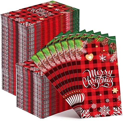 200 יח 'מפיות אורחים לחג המולד מפיות משובץ נייר חג המולד מפיות חד פעמיות