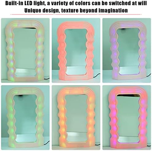 איפור מראה גל דפוס סדיר יהירות מראה עם אורות-16 צבעים מצבי תאורה נייד קוסמטי שולחן העבודה מראה מואר איפור מראה