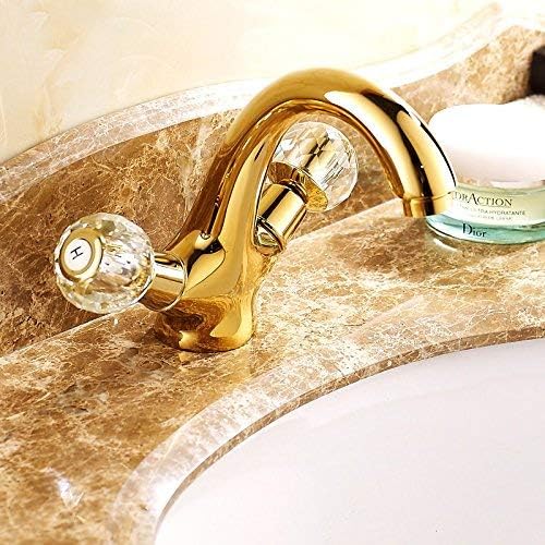 סט אמבט מקלחת JF-XUAN סט אמבטיה נחושת מוזהבת אירופית מוזהב עתיק זהב של קר ומים ברז ברז כיור כיור ברז כפול קריסטל